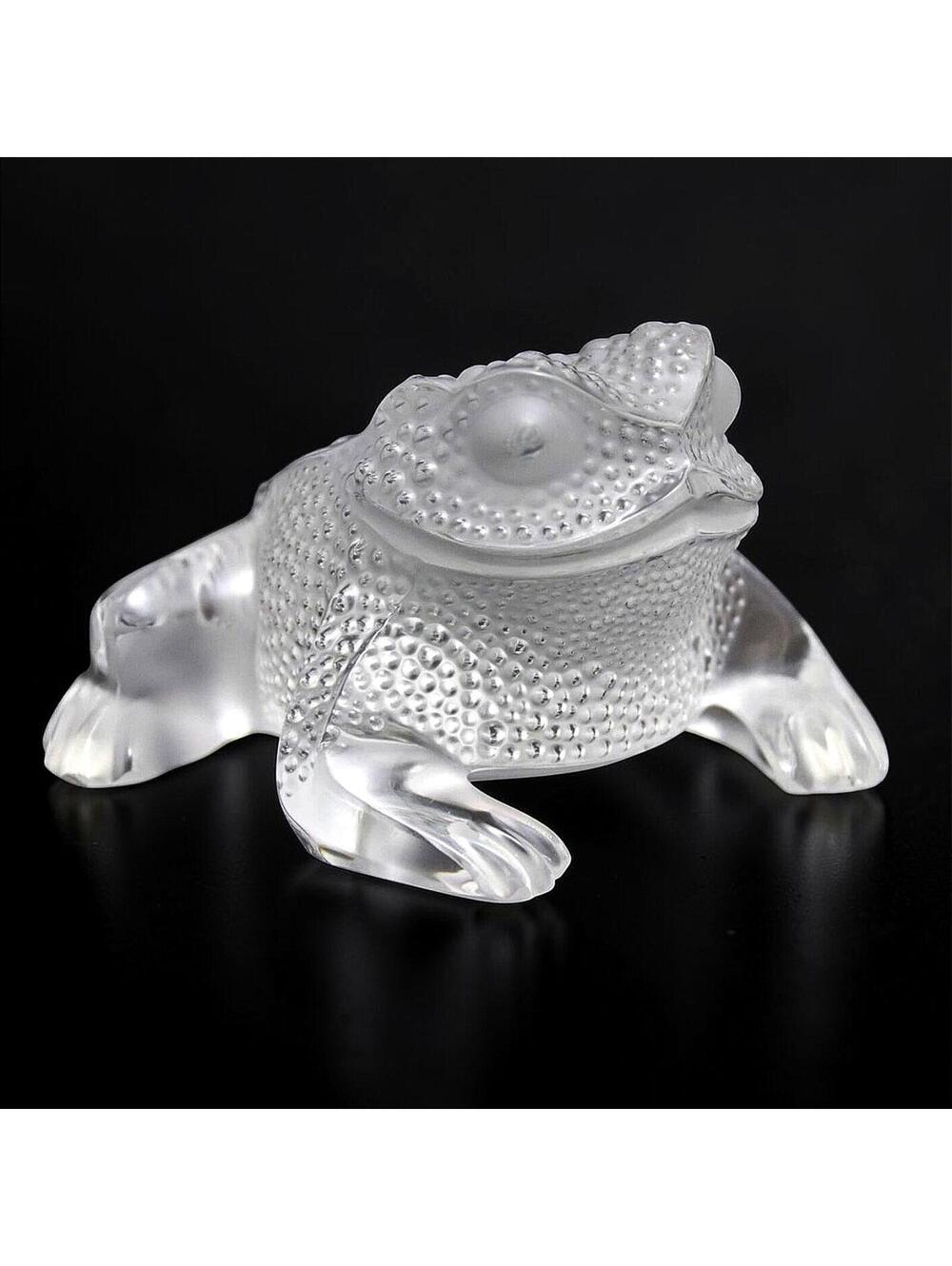 Vintage Lalique France Crystal Frog Figurine Frosted Art Glass 4.5"x3.5"-Signed